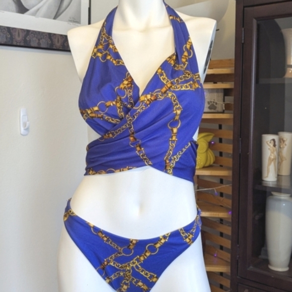 Victoria's Secret Other - Victoria Secret Blue and Gold Chain Print Swimsuit